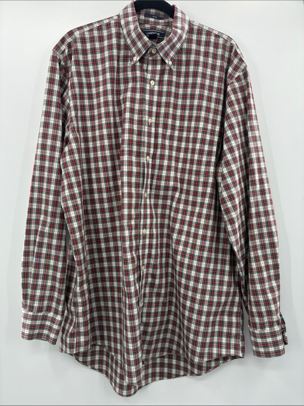 Lands' End Men's Button-Down Plaid No Iron Shirt Size : 17 1/2-37T